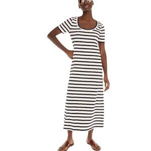 J. Crew Knit Navy Striped Midi Dress Spring 2022 Sustainable Cotton Size XXS